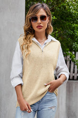 Casual Confidence Quarter-Zip Ribbed Sweater Vest - MXSTUDIO.COM