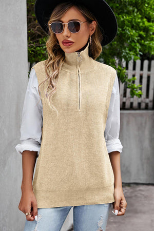 Casual Confidence Quarter-Zip Ribbed Sweater Vest - MXSTUDIO.COM