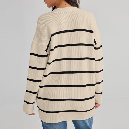 Casual Layer Striped Knit Cardigan With Buttons-MXSTUDIO.COM