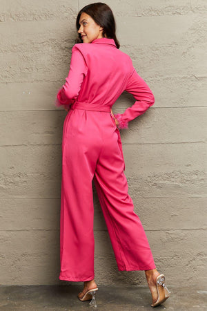 Casual Long Sleeve Hot Pink Jumpsuit - MXSTUDIO.COM