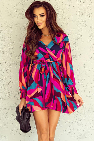 Casual Perfection Surplice Lantern Sleeve Mini Dress - MXSTUDIO.COM