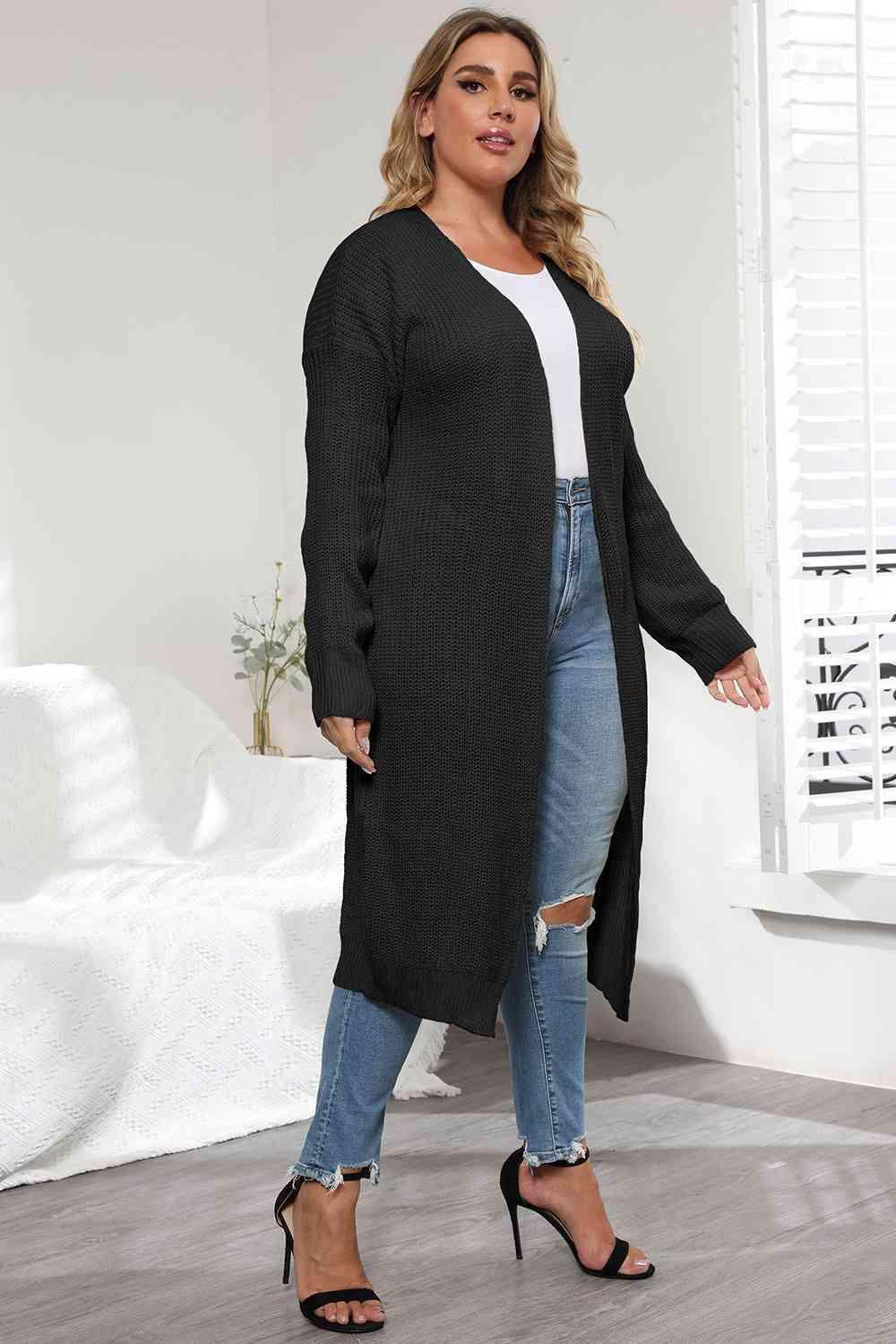 Casual Relaxed Plus Size Open Front Cardigan - MXSTUDIO.COM