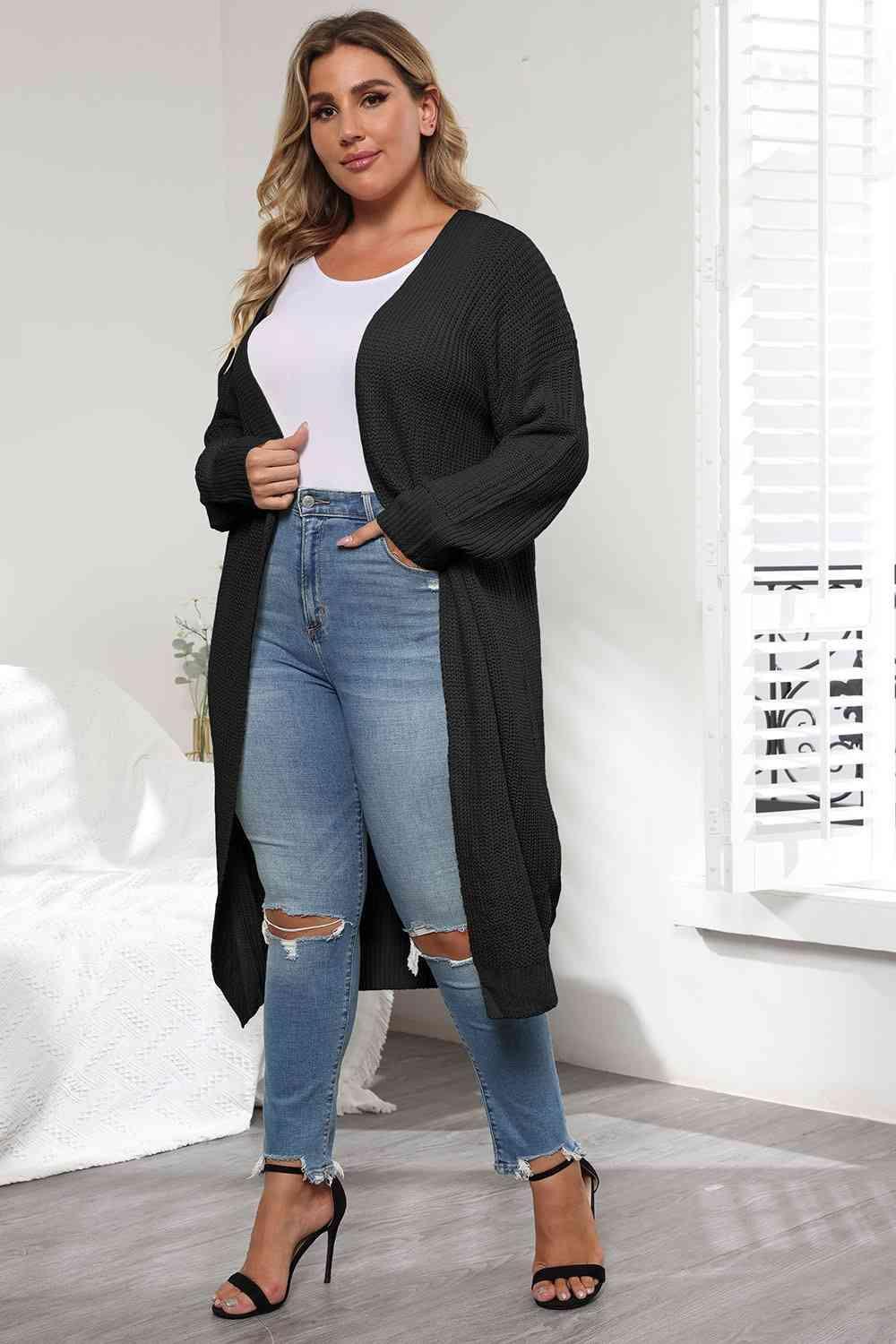 Casual Relaxed Plus Size Open Front Cardigan - MXSTUDIO.COM