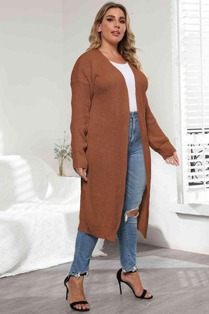 Casual Relaxed Plus Size Open Front Cardigan - MXSTUDIO.COM