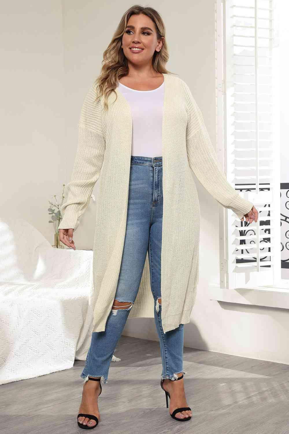 Casual Relaxed Plus Size Open Front Cardigan - MXSTUDIO.COM