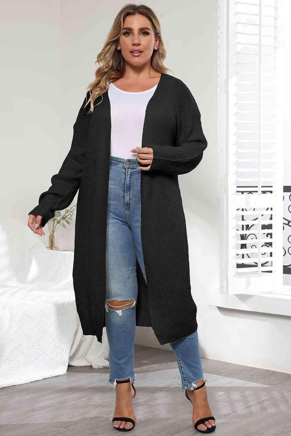Casual Relaxed Plus Size Open Front Cardigan - MXSTUDIO.COM