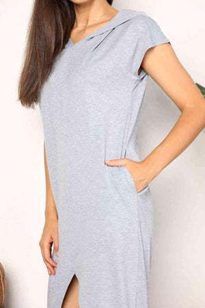 Casual Trend Front Slit Hooded Midi Dress - MXSTUDIO.COM