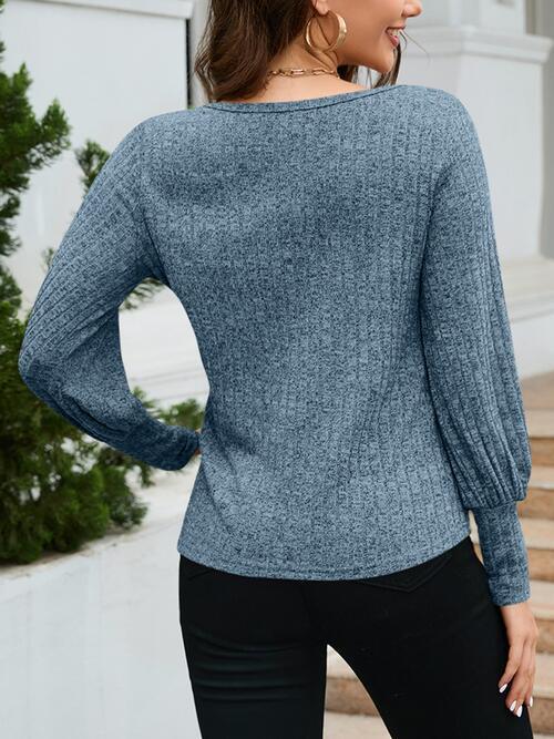 Casual Warmth Balloon Sleeve Ribbed Knit Sweater-MXSTUDIO.COM