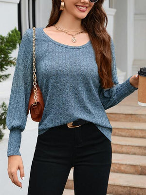 Casual Warmth Balloon Sleeve Ribbed Knit Sweater-MXSTUDIO.COM