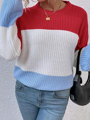 Casually Comfy Color Block Knit Sweater-MXSTUDIO.COM