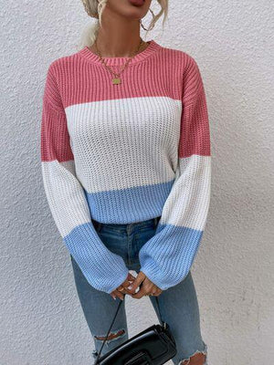 Casually Comfy Color Block Knit Sweater-MXSTUDIO.COM