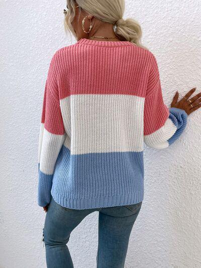 Casually Comfy Color Block Knit Sweater-MXSTUDIO.COM