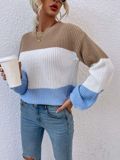 Casually Comfy Color Block Knit Sweater-MXSTUDIO.COM