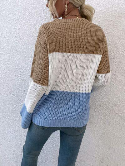 Casually Comfy Color Block Knit Sweater-MXSTUDIO.COM