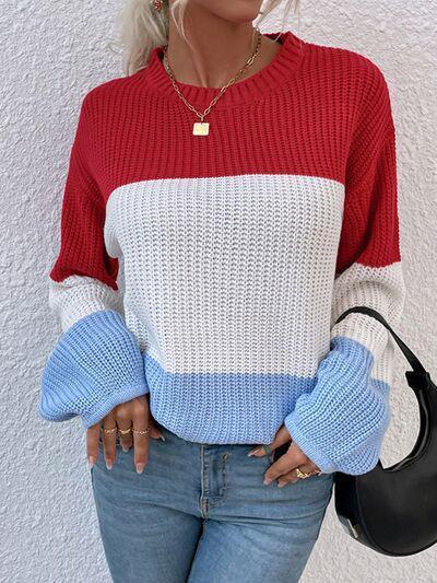 Casually Comfy Color Block Knit Sweater-MXSTUDIO.COM