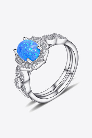 Celebrate Glamour 2-Piece Set Sterling Silver Opal Ring - MXSTUDIO.COM