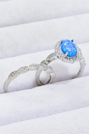 Celebrate Glamour 2-Piece Set Sterling Silver Opal Ring - MXSTUDIO.COM