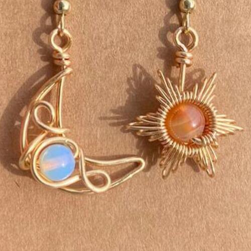 Celestial Charm Beaded Alloy Sun And Moon Earrings-MXSTUDIO.COM