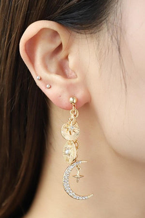 Celestial Touch Rhinestone Moon Dangle Earrings - MXSTUDIO.COM