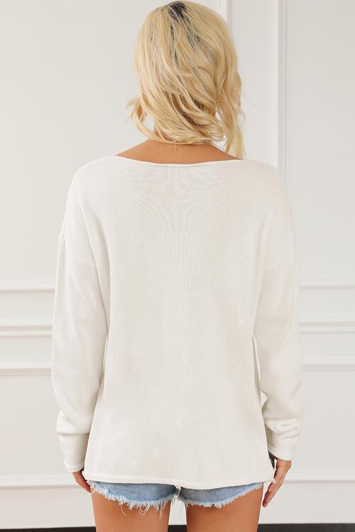 Champagne Please White Side Slit Sweater-MXSTUDIO.COM