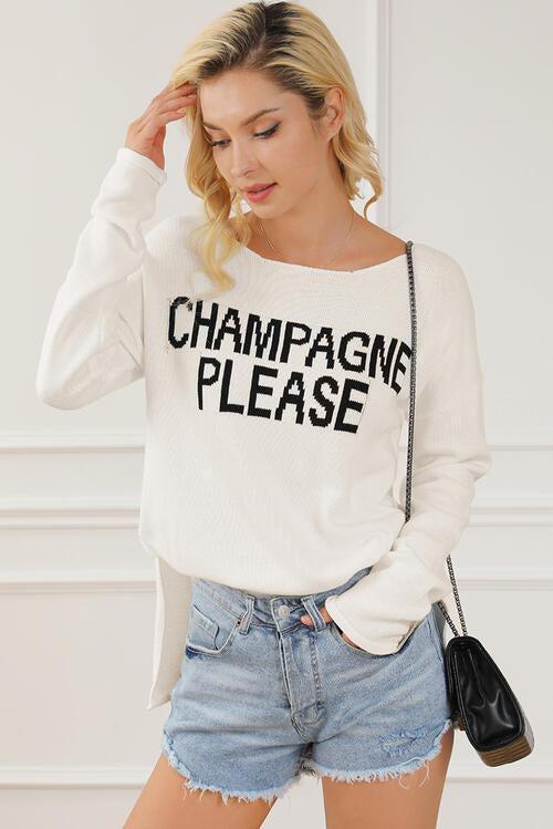 Champagne Please White Side Slit Sweater-MXSTUDIO.COM