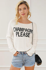 Champagne Please White Side Slit Sweater-MXSTUDIO.COM