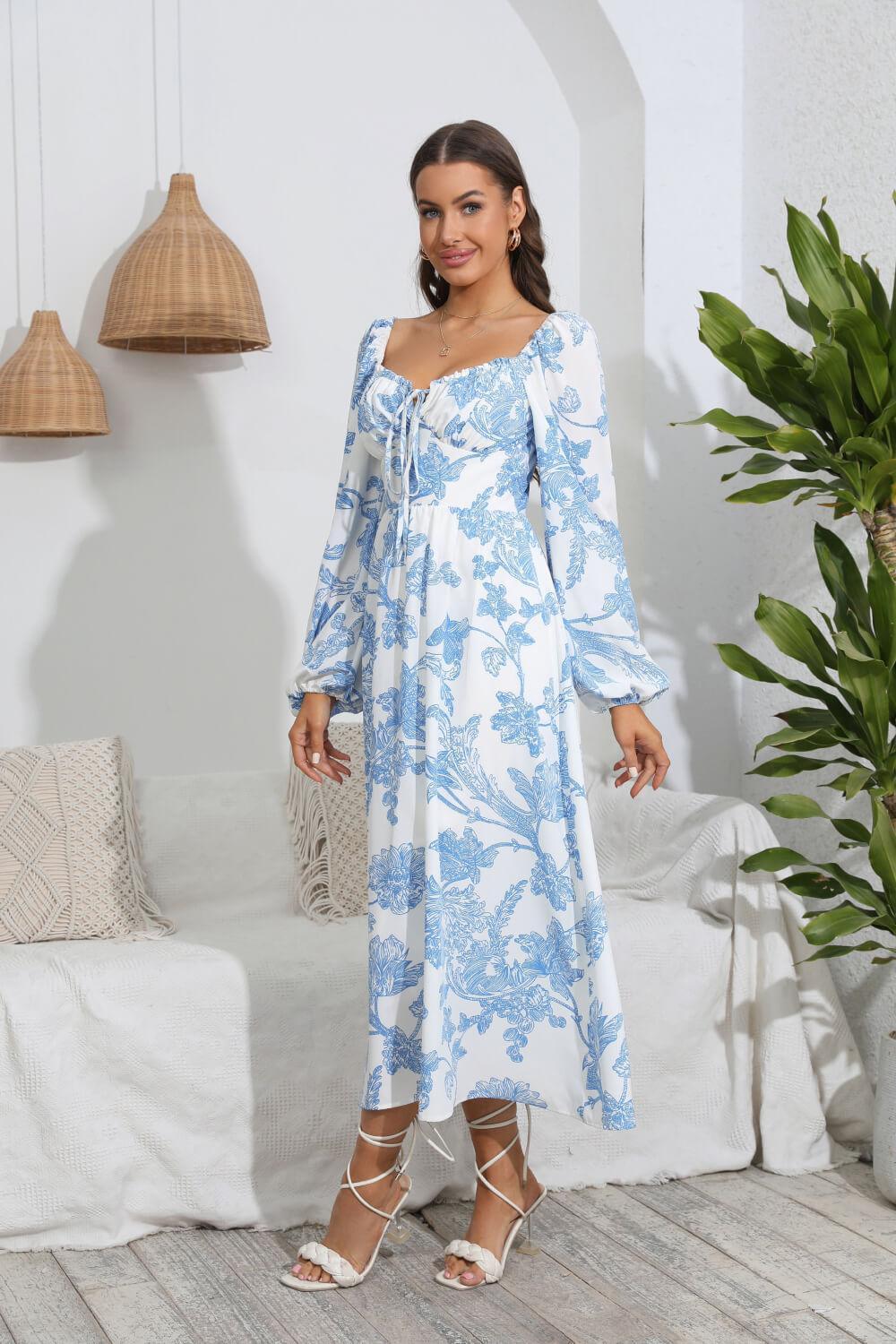 Charismatic Floral Long Sleeve Midi Dress - MXSTUDIO.COM