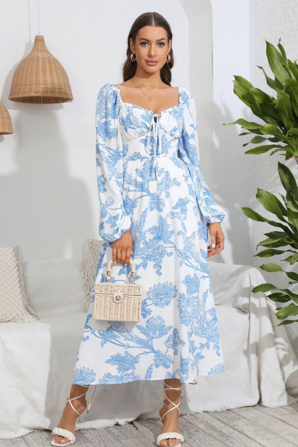 Charismatic Floral Long Sleeve Midi Dress - MXSTUDIO.COM