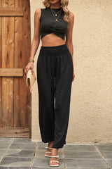 Charismatic Sleeveless Crop Top and Pants Set - MXSTUDIO.COM