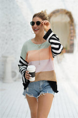 Charismatic Warmth Ribbed Trim Striped Sweater - MXSTUDIO.COM