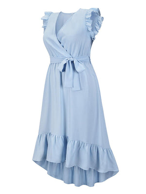 a blue dress with ruffles on it