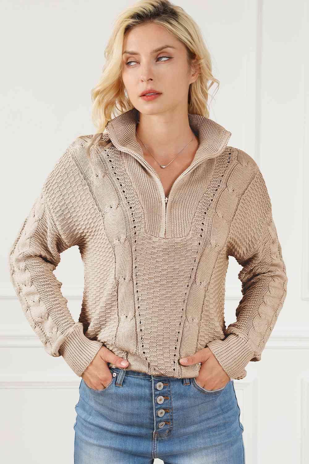 Charming Comfort Half Zip Collared Sweater - MXSTUDIO.COM