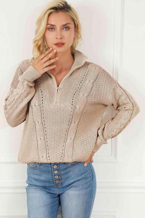Charming Comfort Half Zip Collared Sweater - MXSTUDIO.COM