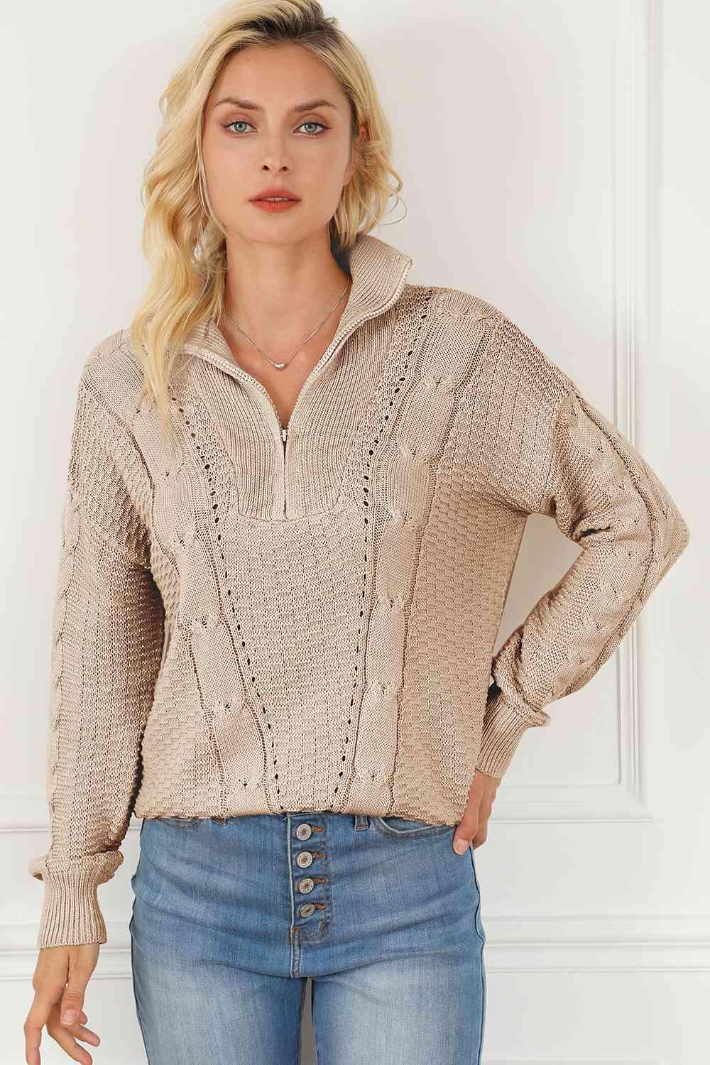 Charming Comfort Half Zip Collared Sweater - MXSTUDIO.COM