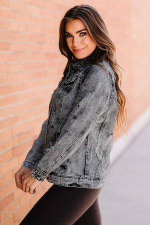 Charming Distressed Denim Jacket with Pockets - MXSTUDIO.COM