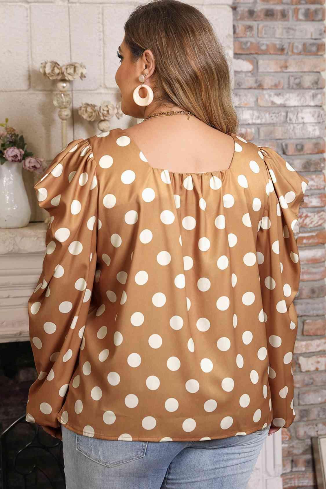 Charming Khaki Plus Size Polka Dot Blouse - MXSTUDIO.COM