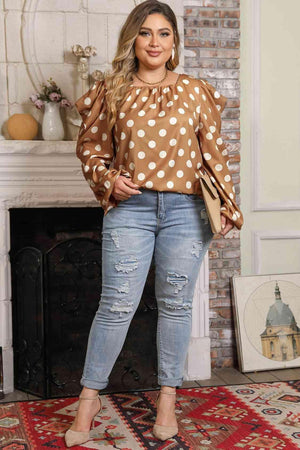 Charming Khaki Plus Size Polka Dot Blouse - MXSTUDIO.COM