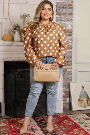 Charming Khaki Plus Size Polka Dot Blouse - MXSTUDIO.COM