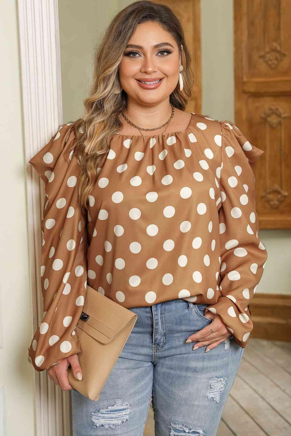 Charming Khaki Plus Size Polka Dot Blouse - MXSTUDIO.COM