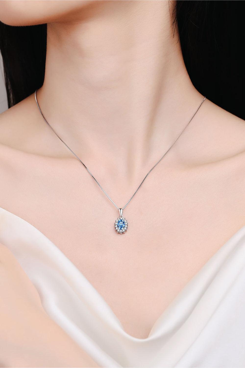 Charming Oval Blue 1 Carat Moissanite Necklace - MXSTUDIO.COM