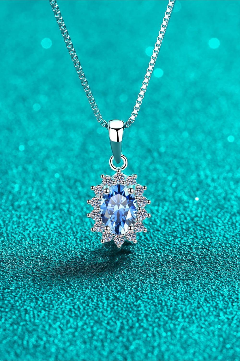 Charming Oval Blue 1 Carat Moissanite Necklace - MXSTUDIO.COM