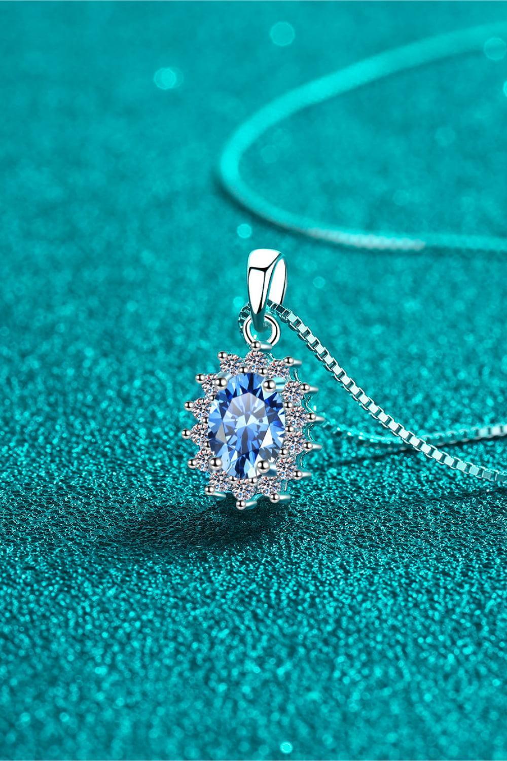 Charming Oval Blue 1 Carat Moissanite Necklace - MXSTUDIO.COM