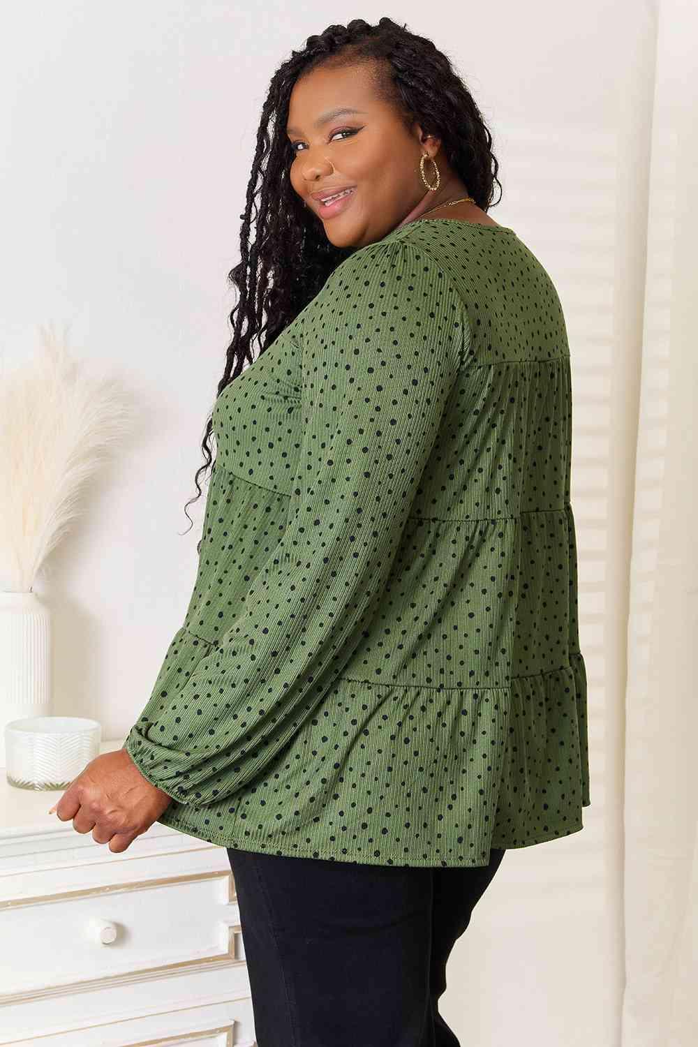 Charming Puff Sleeve Tiered Plus Size Polka Top - MXSTUDIO.COM