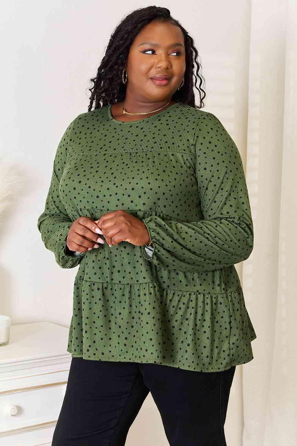 Charming Puff Sleeve Tiered Plus Size Polka Top - MXSTUDIO.COM