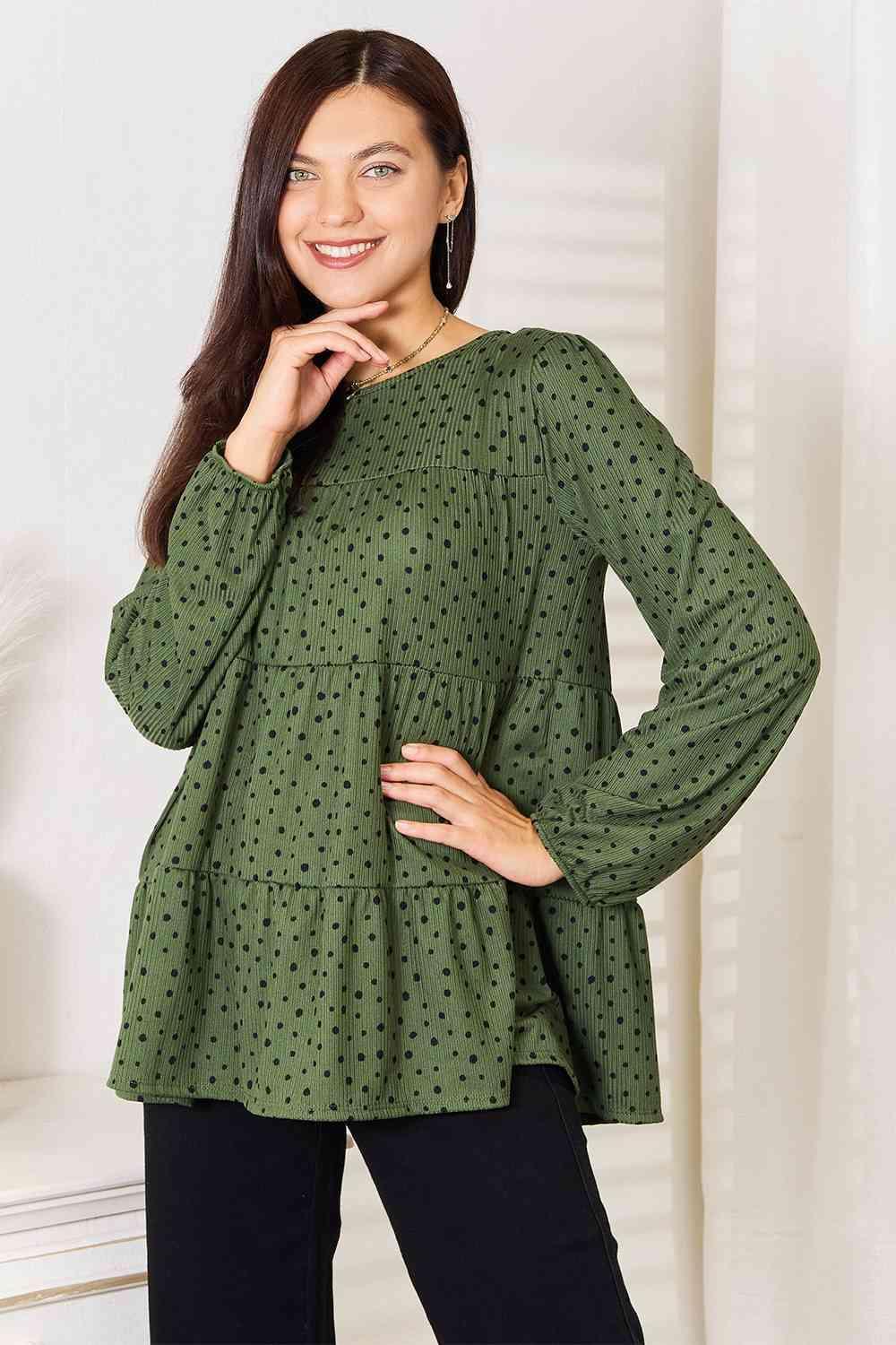 Charming Puff Sleeve Tiered Plus Size Polka Top - MXSTUDIO.COM