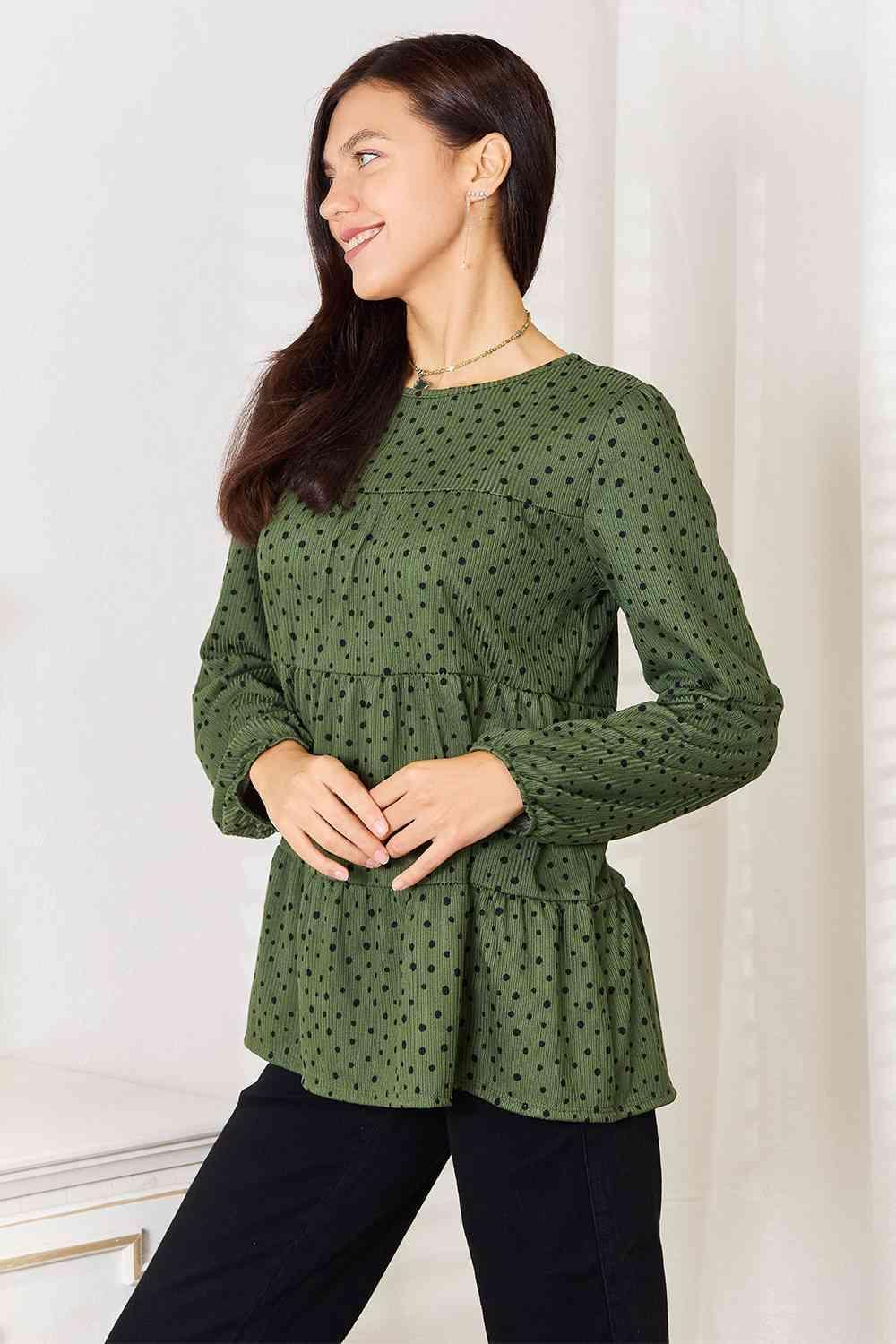 Charming Puff Sleeve Tiered Plus Size Polka Top - MXSTUDIO.COM