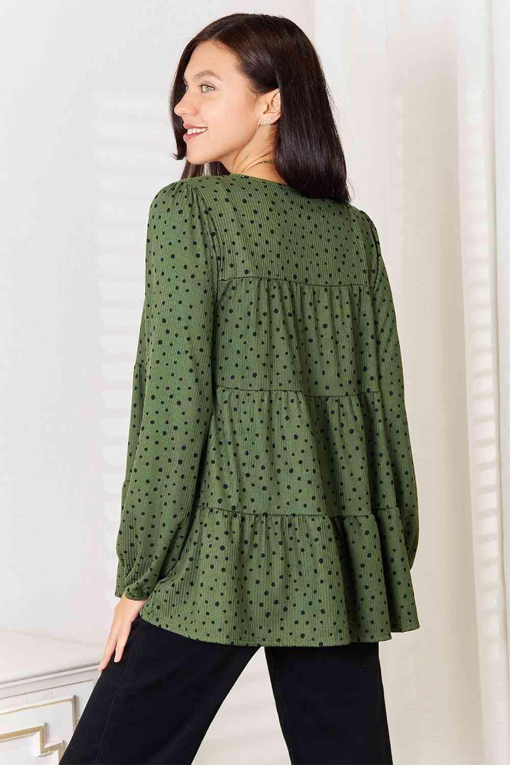 Charming Puff Sleeve Tiered Plus Size Polka Top - MXSTUDIO.COM