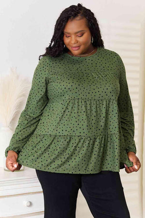 Charming Puff Sleeve Tiered Plus Size Polka Top - MXSTUDIO.COM