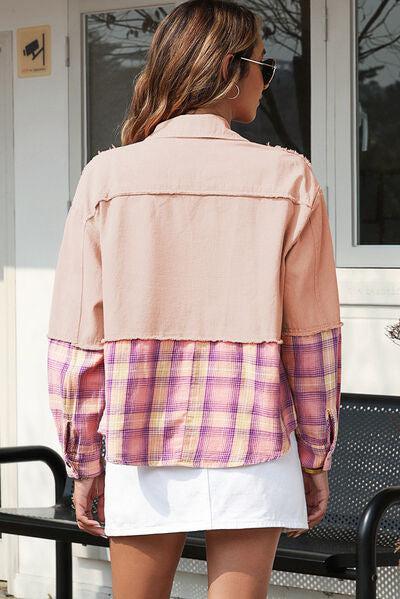 Charming Raw Hem Pink Plaid Jacket-MXSTUDIO.COM