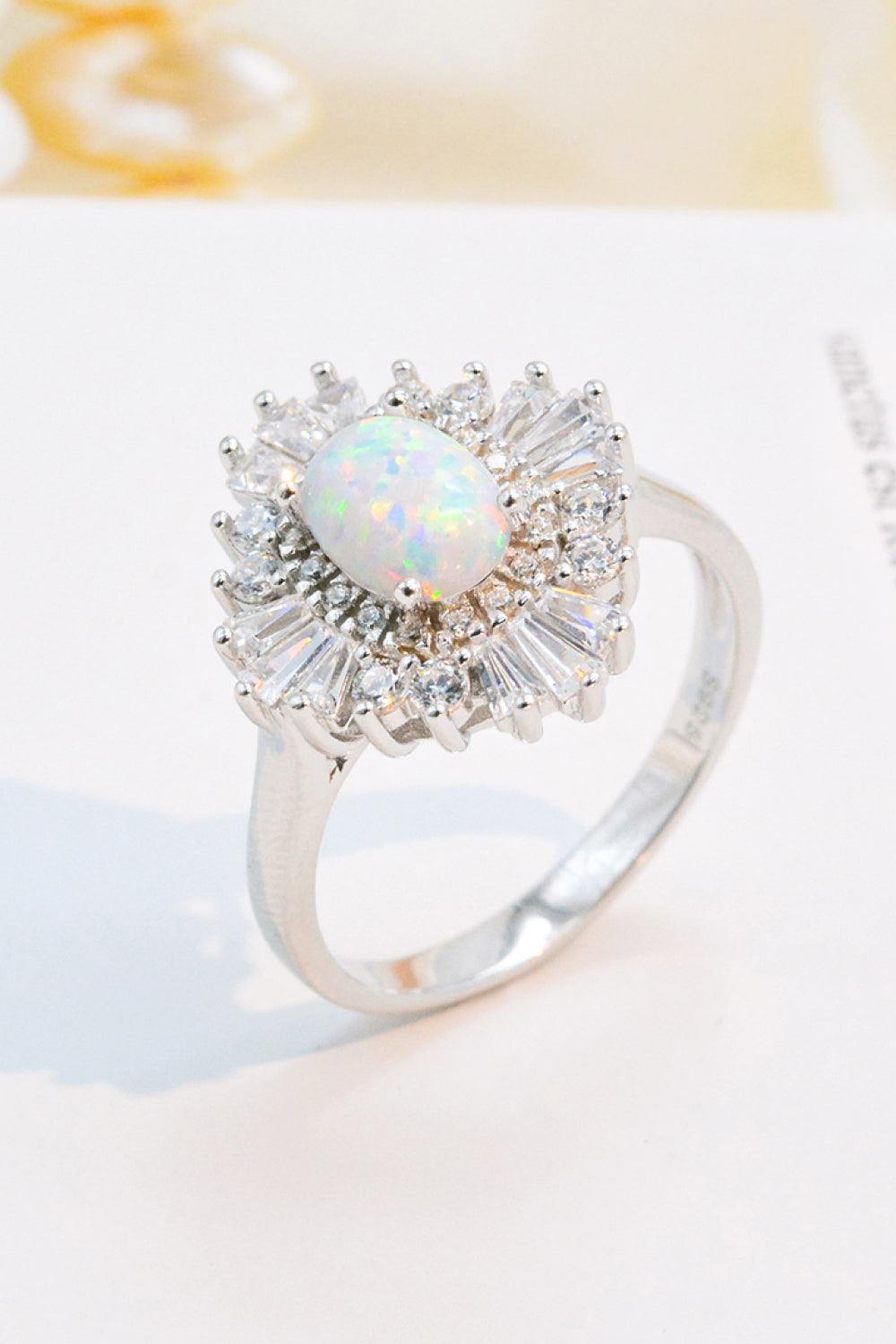 Charming Touch Halo Sterling Silver Opal Ring - MXSTUDIO.COM
